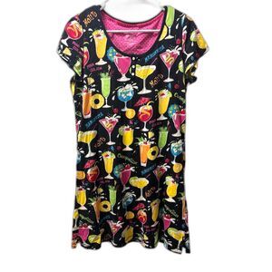 Nick & Nora Nightgown Sleepdress Sleep Shirt Size Small Cocktail Drink Print